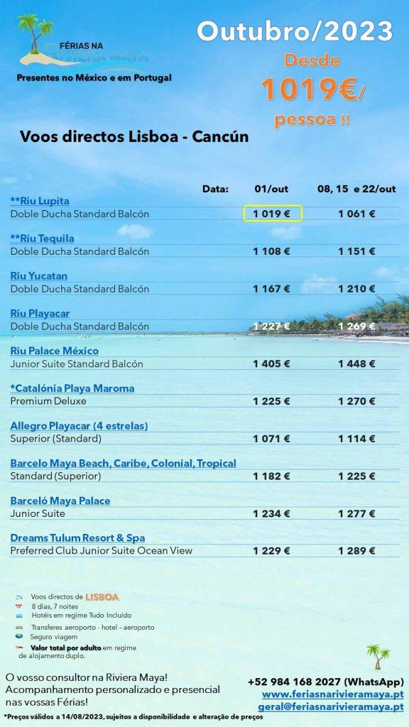🌴 Outubro/2023 – Directo LISBOA – Cancun – Desde 1019€ por Pessoa *** RIVIERA MAYA *** 🌴