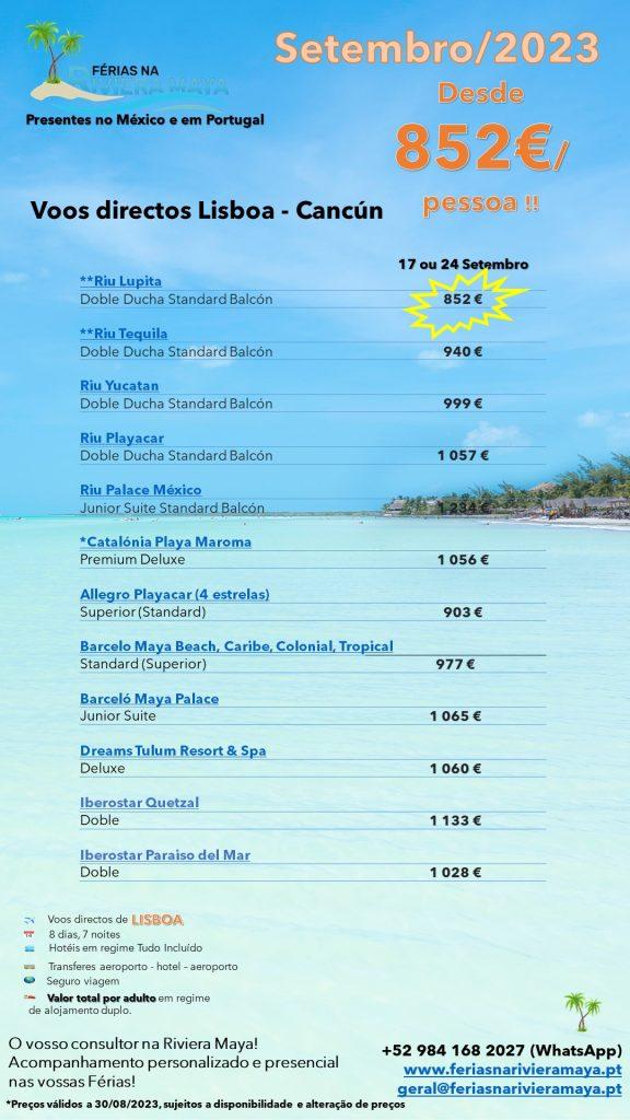 🌴 SETEMBRO/2023 – Directo LISBOA – Cancun – Desde 852€ por Pessoa *** RIVIERA MAYA *** 🌴
