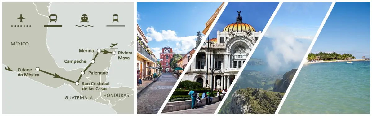 Roteiro México Incrível: Mapa do circuito desde a Cidade do México até à Riviera Maya passando por Chiapas e Mérida